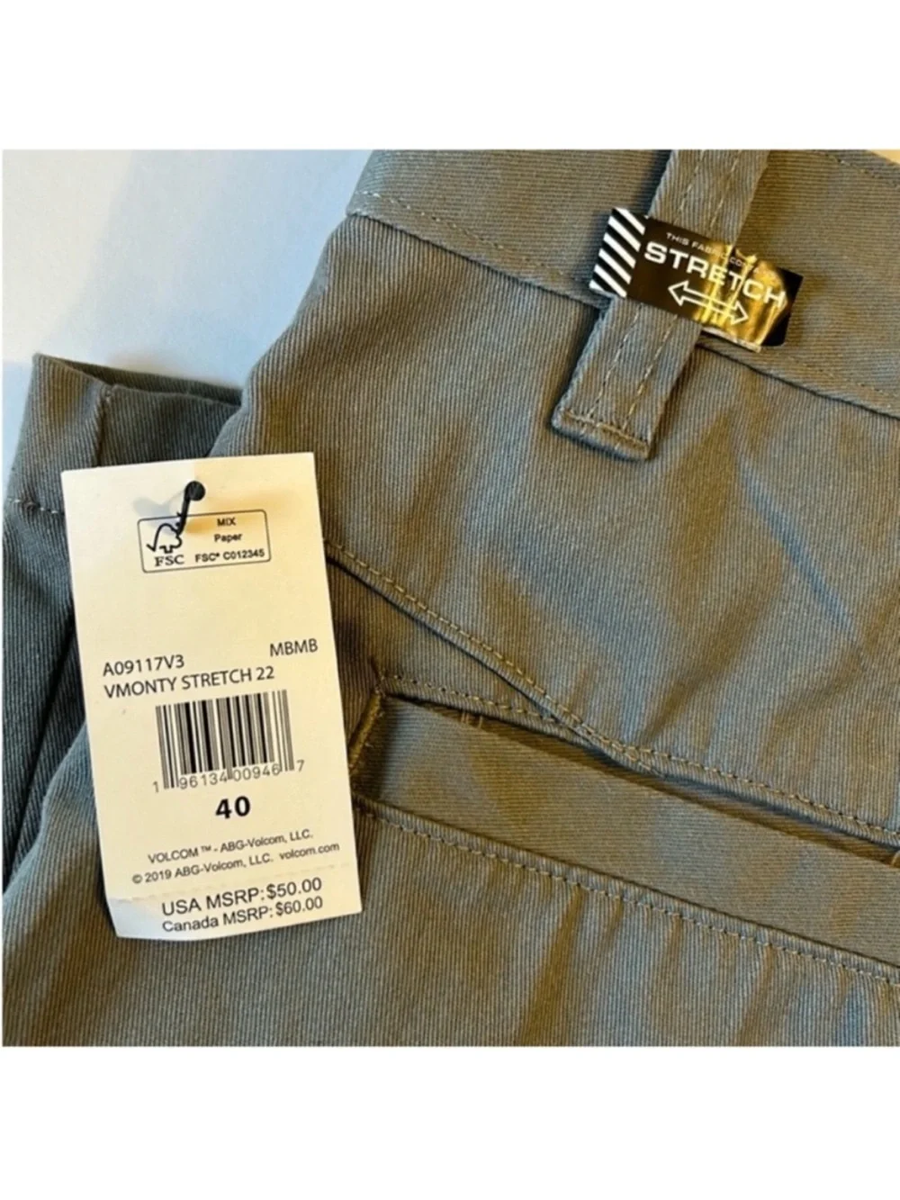 Volcom 40 Shorts VMonty Chino Stretch in Moonbeam Gray 22” pockets NWT